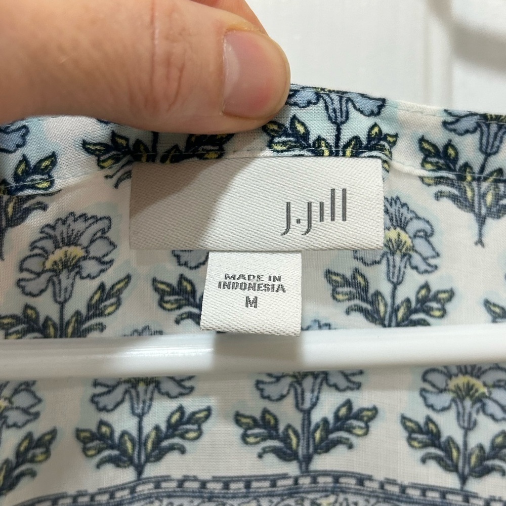 J Jill Top Sz M Blue Floral Paisley Tunic Blouse Flowy Sheer Boho Beach Cover Up - Picture 3 of 16
